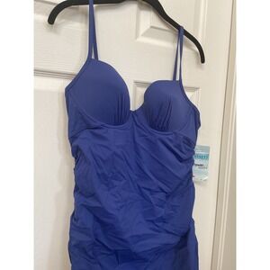 NWT Spanx Assets PowerSuits PushUp Swim Dress Navy XL 14/16 $50 Swimsuit
